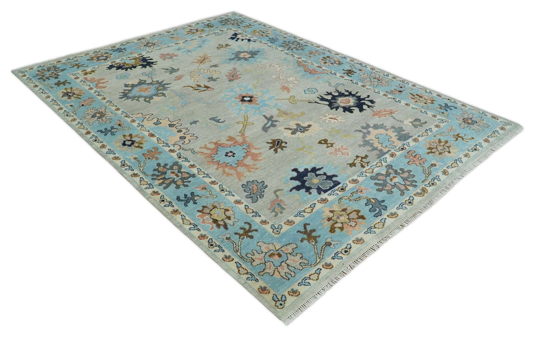 Antique Style 9x12 Wool Traditional Persian Gray and Blue Hand knotted Oushak Area Rug | TRDCP1074912 - The Rug Decor