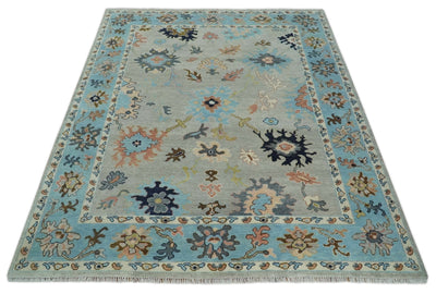 Antique Style 9x12 Wool Traditional Persian Gray and Blue Hand knotted Oushak Area Rug | TRDCP1074912 - The Rug Decor