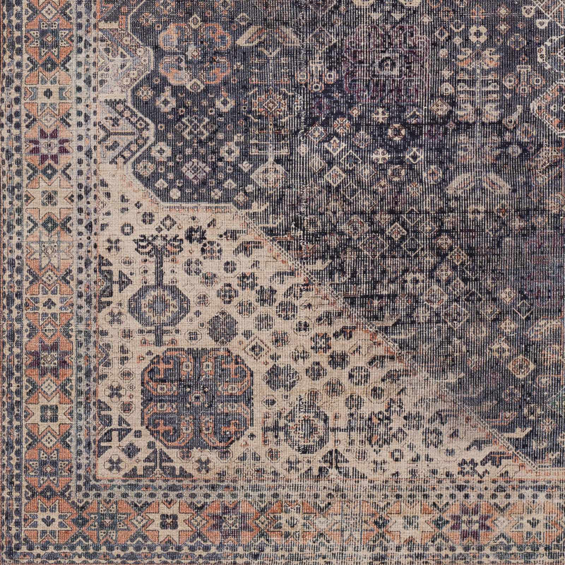 Antique Style and Traditional Design Beige, Dark Purple and Peach Washable Area Rug - The Rug Decor