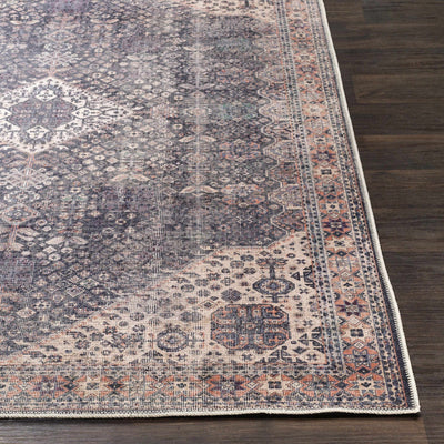 Antique Style and Traditional Design Beige, Dark Purple and Peach Washable Area Rug - The Rug Decor