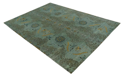 Antique Style Aqua, brown and Gold Traditional Ikat design Hand knotted wool Area Rug - The Rug Decor