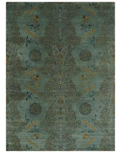 Antique Style Aqua, brown and Gold Traditional Ikat design Hand knotted wool Area Rug - The Rug Decor