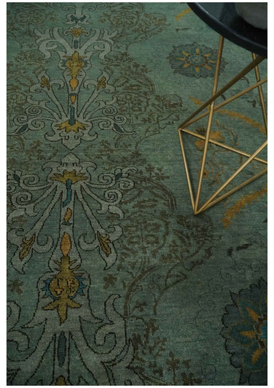 Antique Style Aqua, brown and Gold Traditional Ikat design Hand knotted wool Area Rug - The Rug Decor