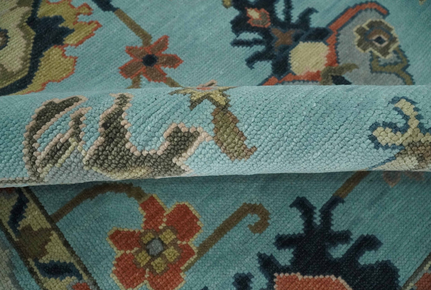 Antique Style Aqua Multi Size Hand Knotted Colorful Traditional Oushak Wool Area Rug - The Rug Decor