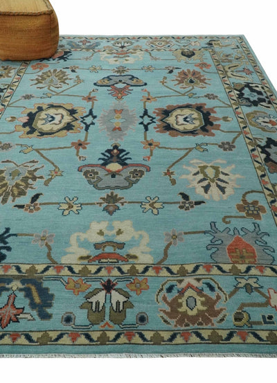 Antique Style Aqua Multi Size Hand Knotted Colorful Traditional Oushak Wool Area Rug - The Rug Decor