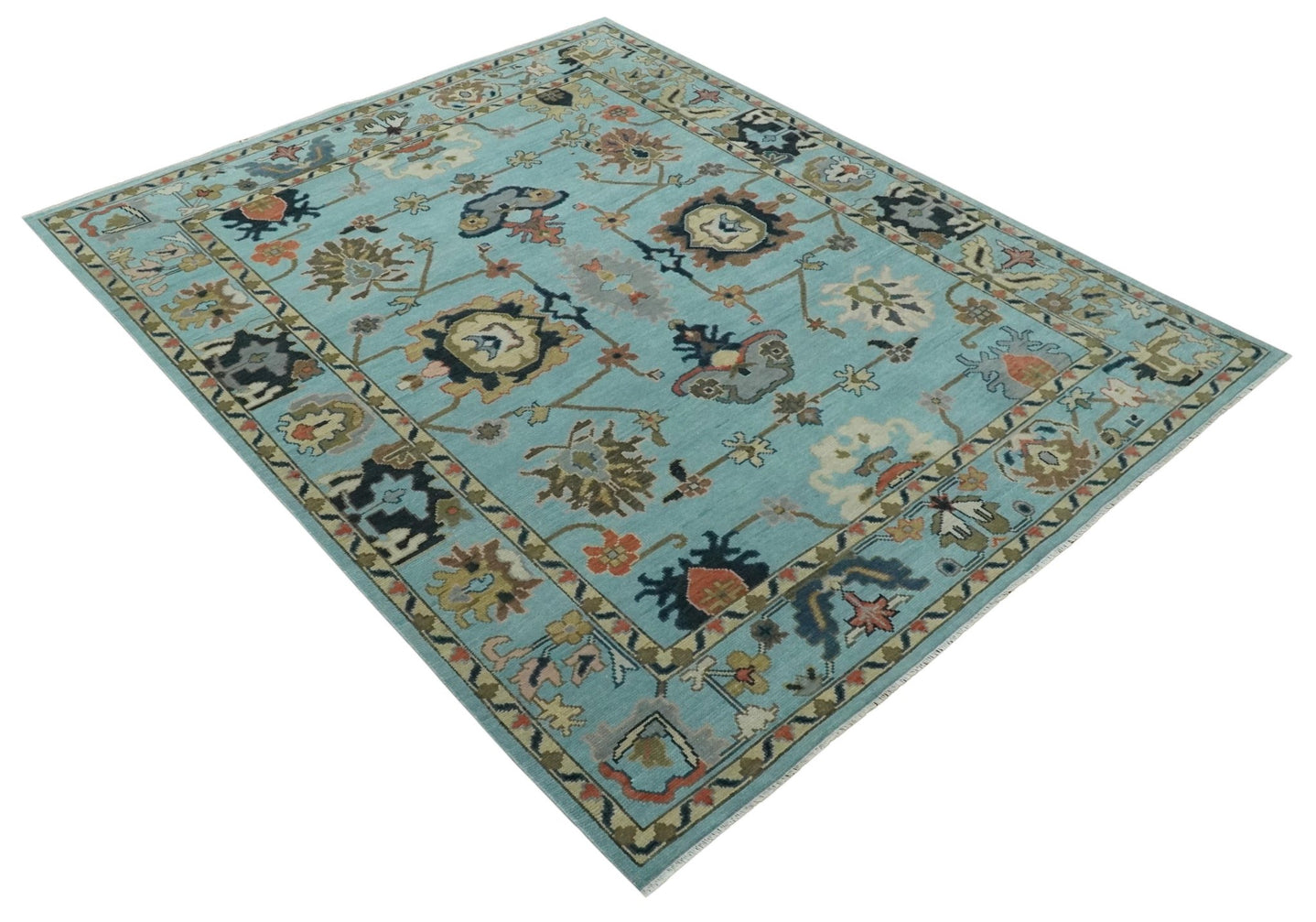 Antique Style Aqua Multi Size Hand Knotted Colorful Traditional Oushak Wool Area Rug - The Rug Decor