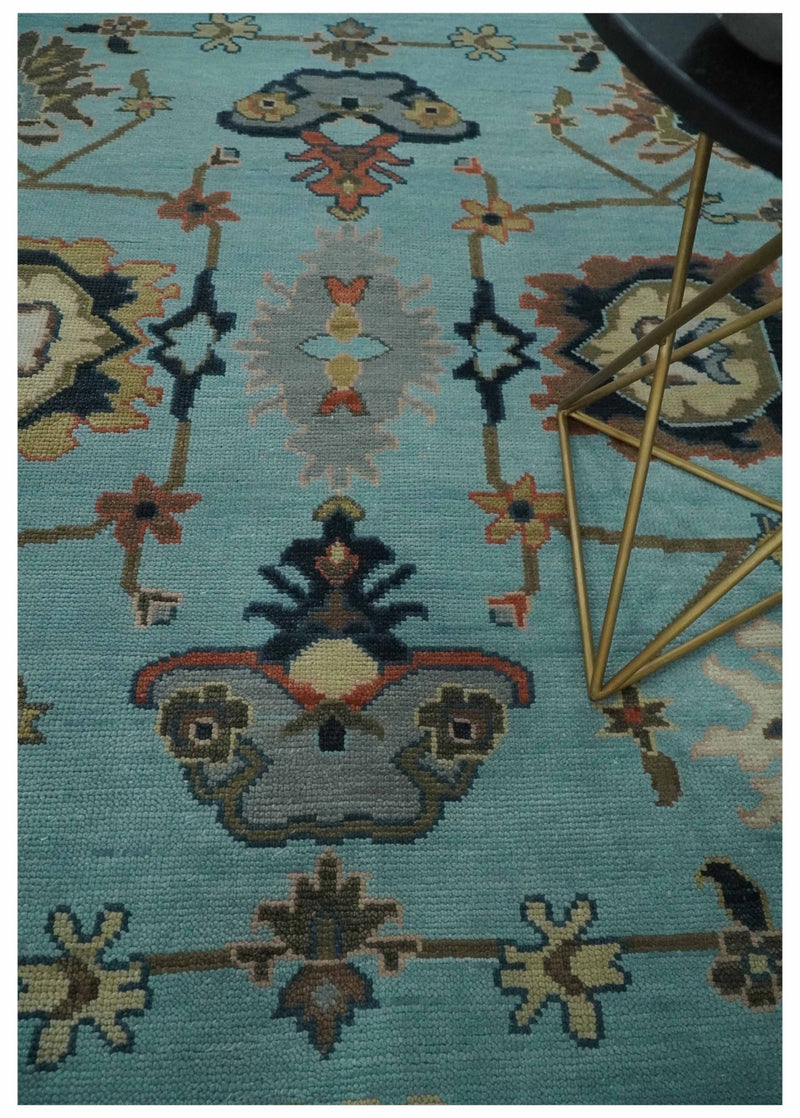 Antique Style Aqua Multi Size Hand Knotted Colorful Traditional Oushak Wool Area Rug - The Rug Decor
