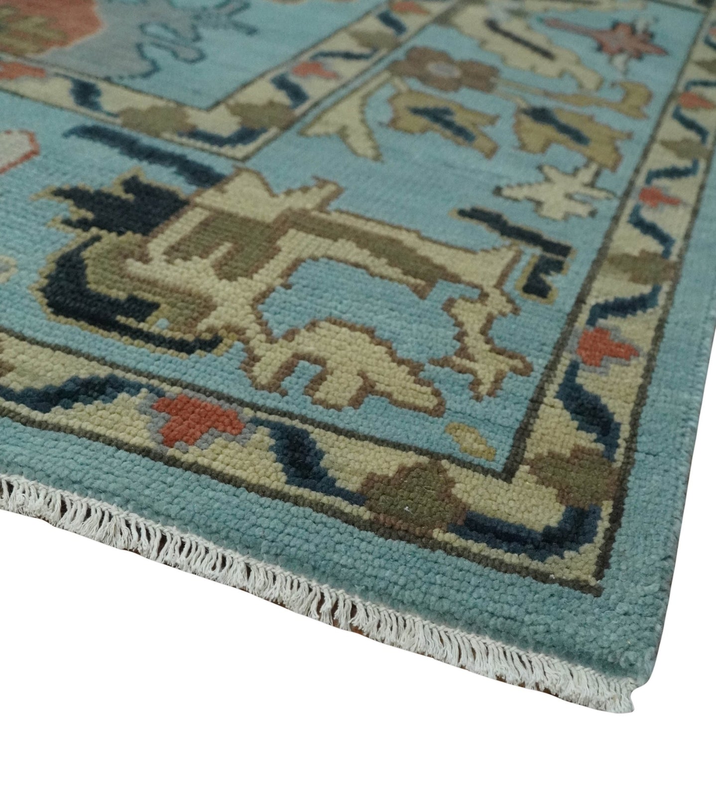 Antique Style Aqua Multi Size Hand Knotted Colorful Traditional Oushak Wool Area Rug - The Rug Decor