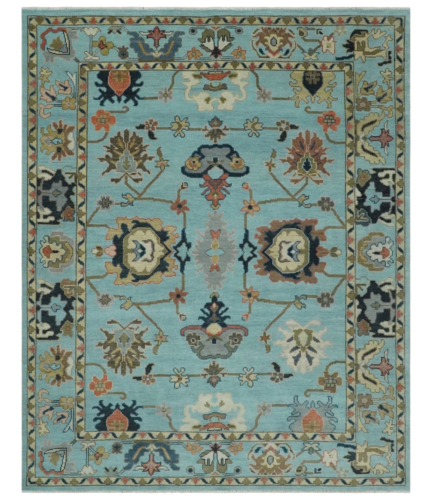 Antique Style Aqua Multi Size Hand Knotted Colorful Traditional Oushak Wool Area Rug - The Rug Decor