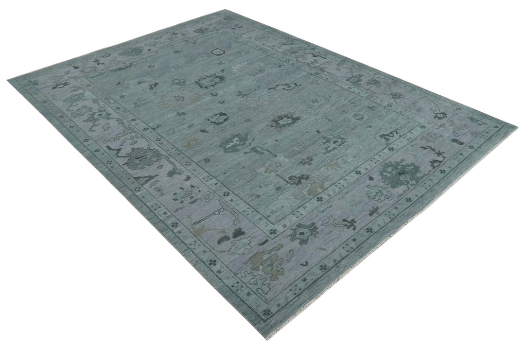 Antique style Blue and Silver Hand Knotted Multi Size Oushak Wool Area Rug - The Rug Decor