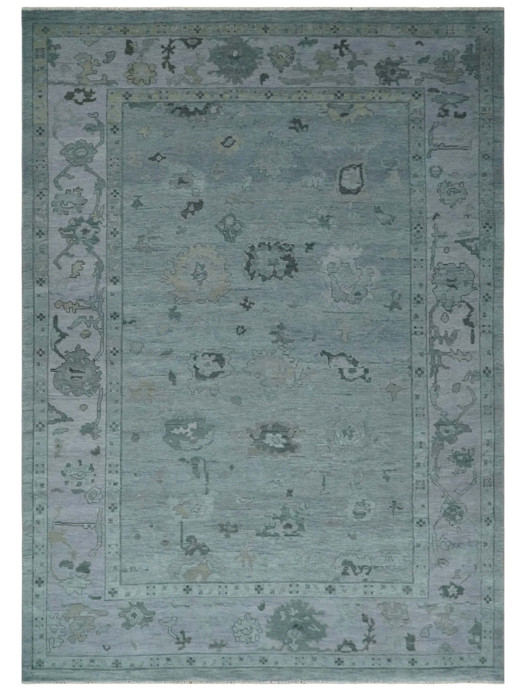 Antique style Blue and Silver Hand Knotted Multi Size Oushak Wool Area Rug - The Rug Decor