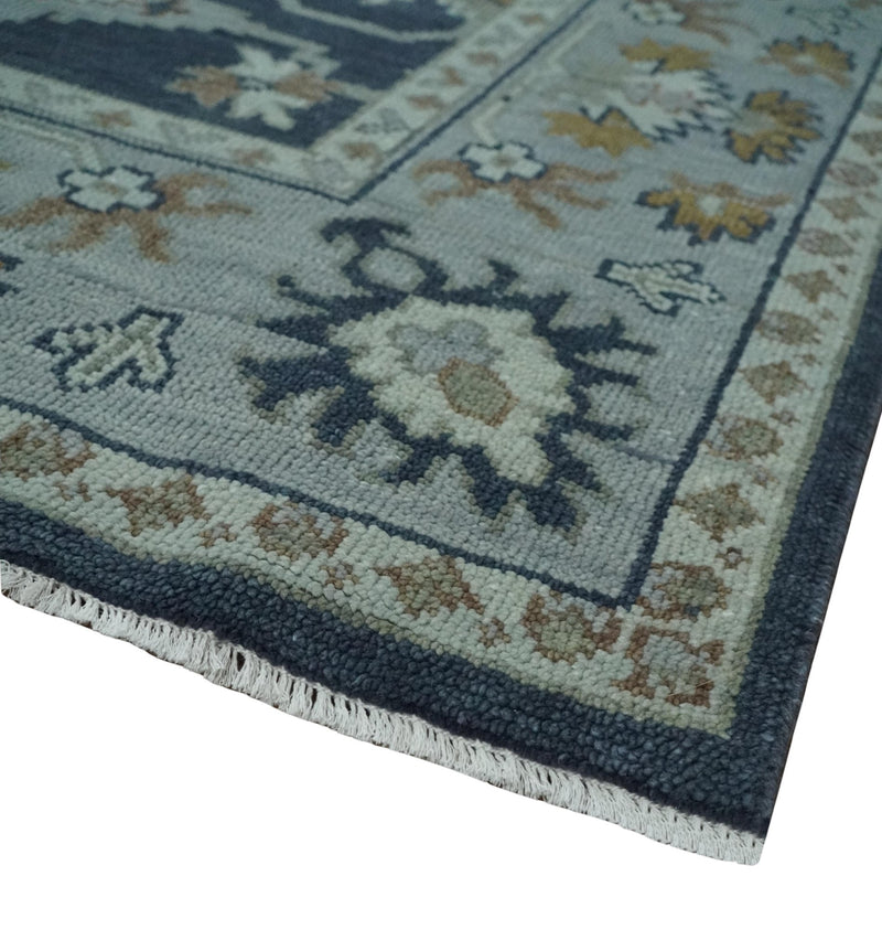 Antique style Blue and Silver Traditional Multi Size Hand Knotted Oushak Wool Rug - The Rug Decor