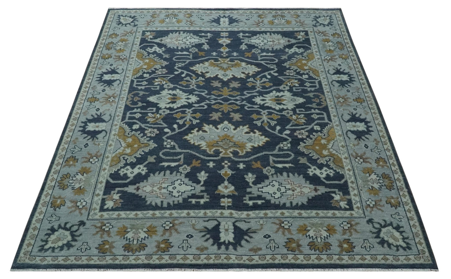 Antique style Blue and Silver Traditional Multi Size Hand Knotted Oushak Wool Rug - The Rug Decor