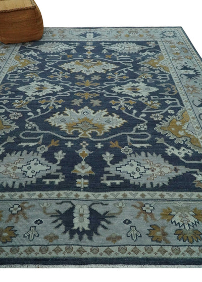 Antique style Blue and Silver Traditional Multi Size Hand Knotted Oushak Wool Rug - The Rug Decor