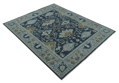 Antique style Blue and Silver Traditional Multi Size Hand Knotted Oushak Wool Rug - The Rug Decor