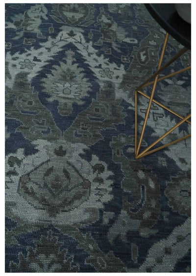 Antique style Blue, Charcoal and Silver Hand Knotted dragon Oushak Wool Area Rug - The Rug Decor