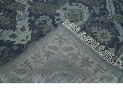 Antique style Blue, Charcoal and Silver Hand Knotted dragon Oushak Wool Area Rug - The Rug Decor