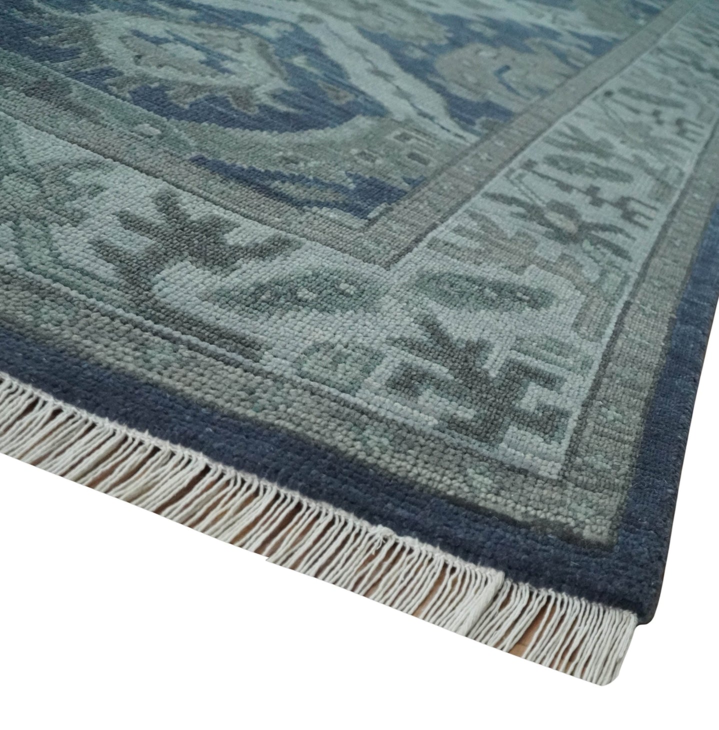 Antique style Blue, Charcoal and Silver Hand Knotted dragon Oushak Wool Area Rug - The Rug Decor