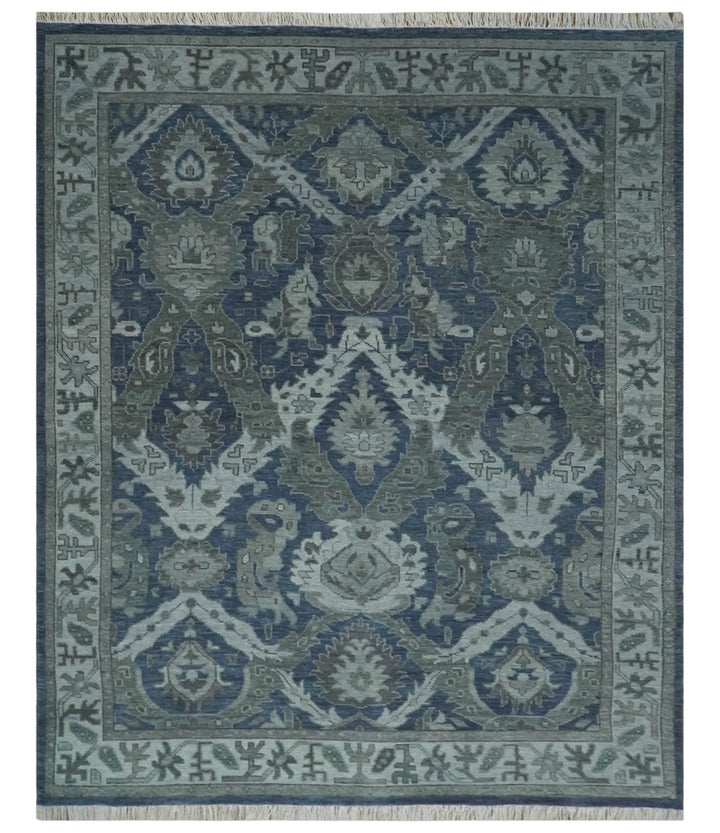 Antique style Blue, Charcoal and Silver Hand Knotted dragon Oushak Wool Area Rug - The Rug Decor