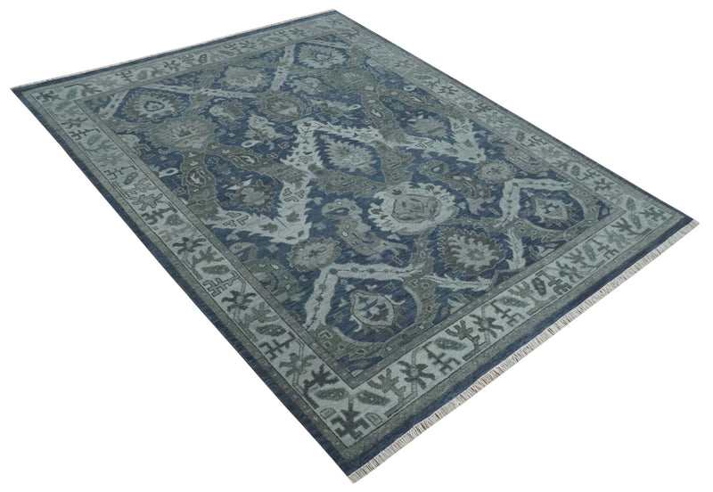 Antique style Blue, Charcoal and Silver Hand Knotted dragon Oushak Wool Area Rug - The Rug Decor