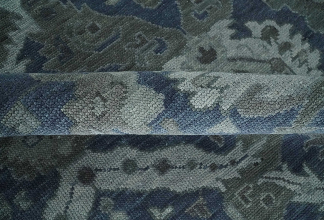 Antique style Blue, Charcoal and Silver Hand Knotted dragon Oushak Wool Area Rug - The Rug Decor