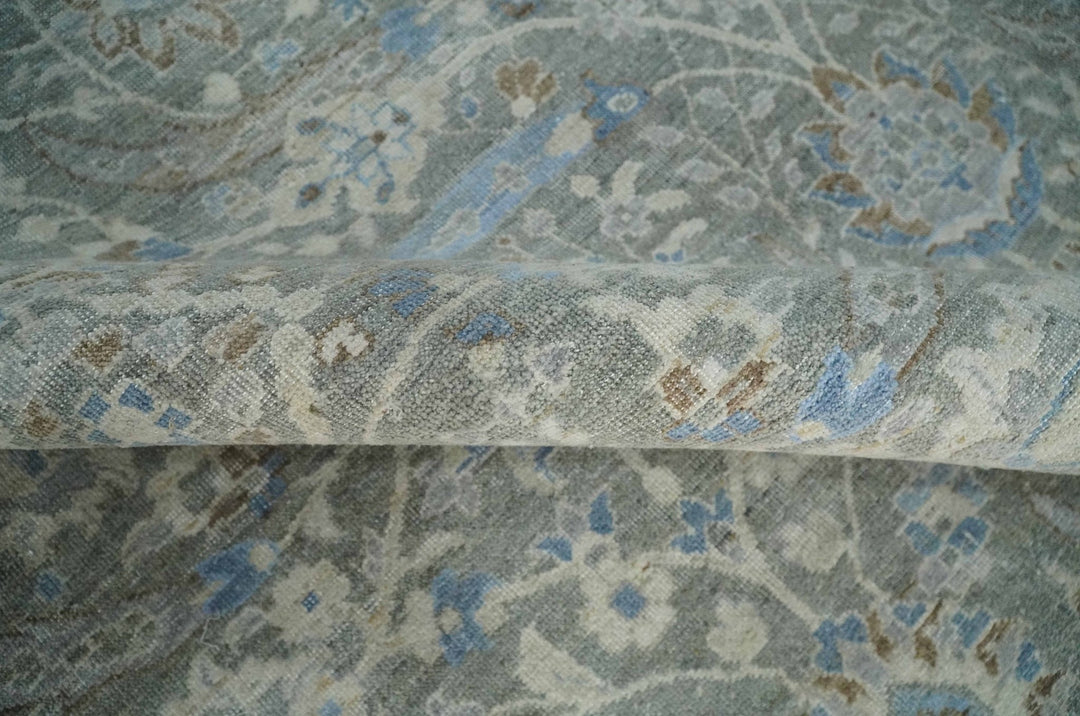 Antique Style Blue, Gray and Beige Hand knotted Classic Distressed Finished Custom Made wool Area Rug - The Rug Decor