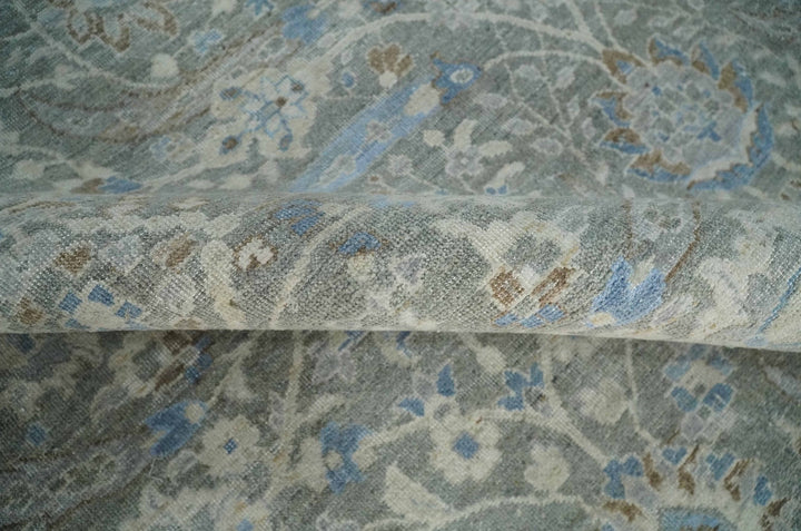 Antique Style Blue, Gray and Beige Hand knotted Classic Distressed Finished Custom Made wool Area Rug - The Rug Decor