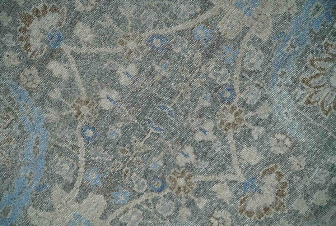 Antique Style Blue, Gray and Beige Hand knotted Classic Distressed Finished Custom Made wool Area Rug - The Rug Decor
