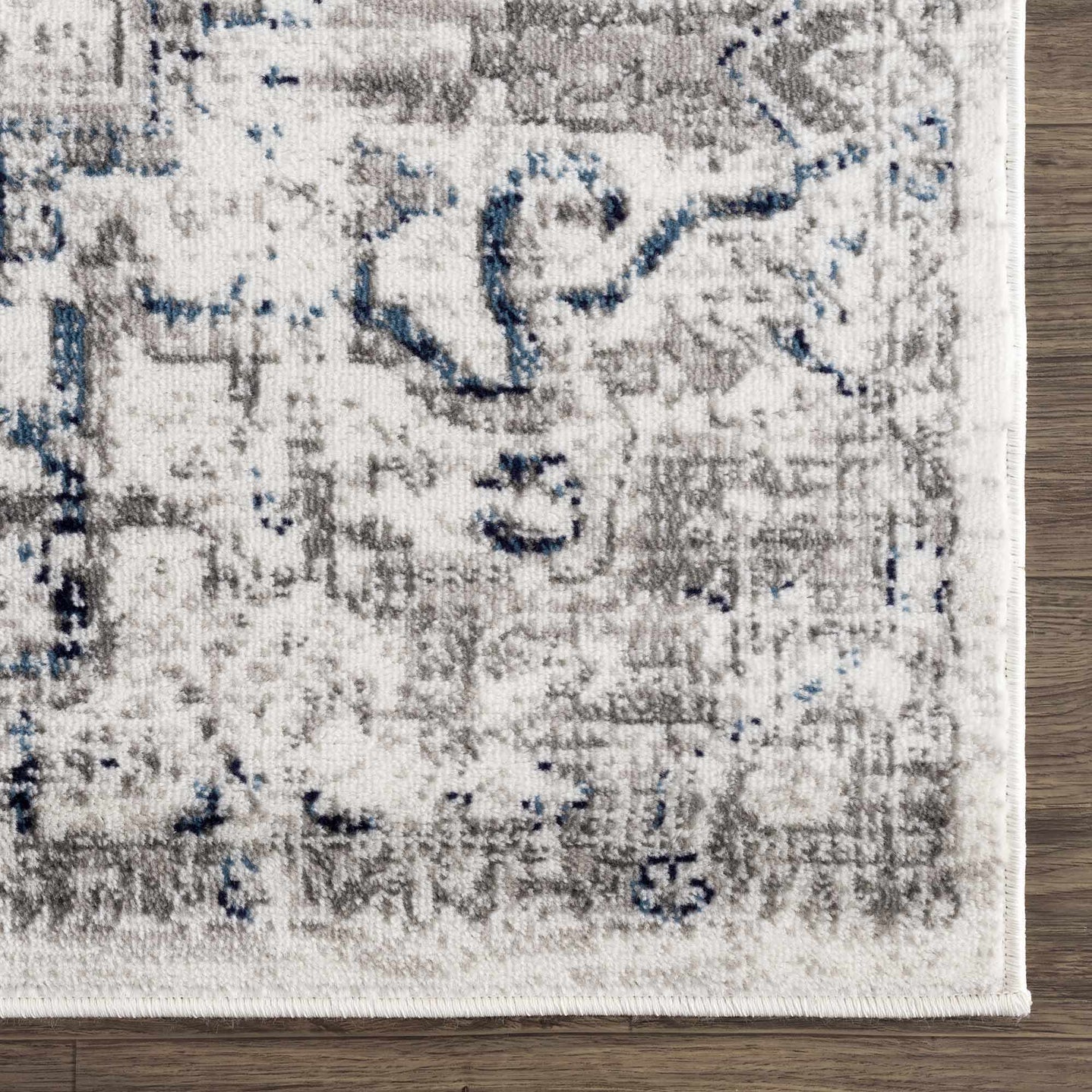 Antique Style Blue, Gray and Ivory Traditional Heriz Design Jute Backing Area Rug - The Rug Decor