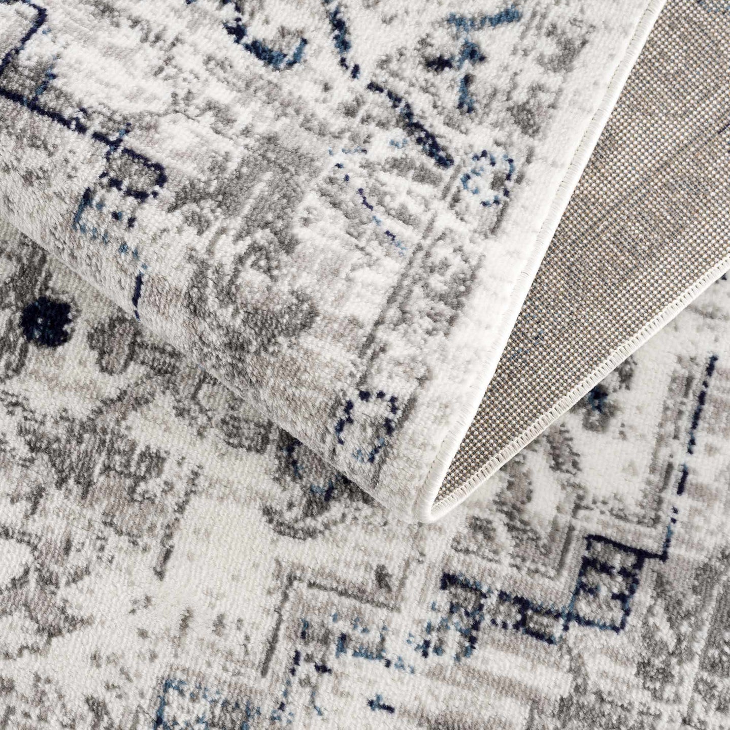 Antique Style Blue, Gray and Ivory Traditional Heriz Design Jute Backing Area Rug - The Rug Decor