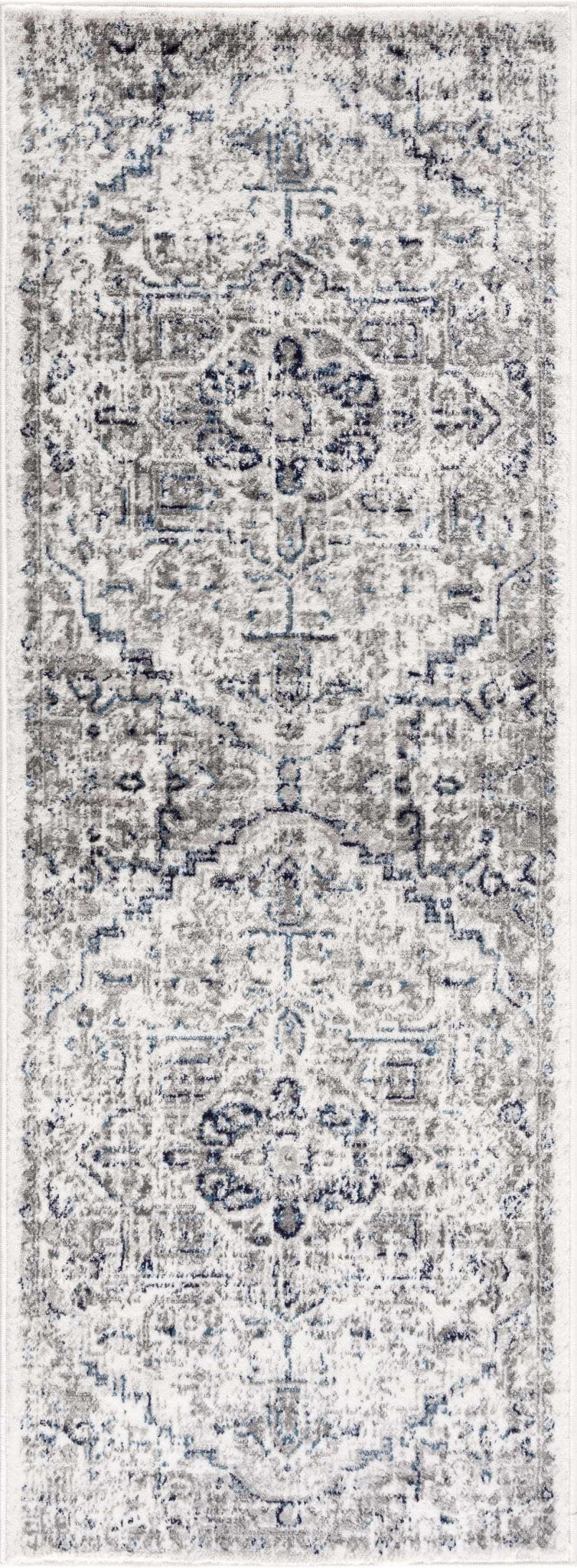 Antique Style Blue, Gray and Ivory Traditional Heriz Design Jute Backing Area Rug - The Rug Decor