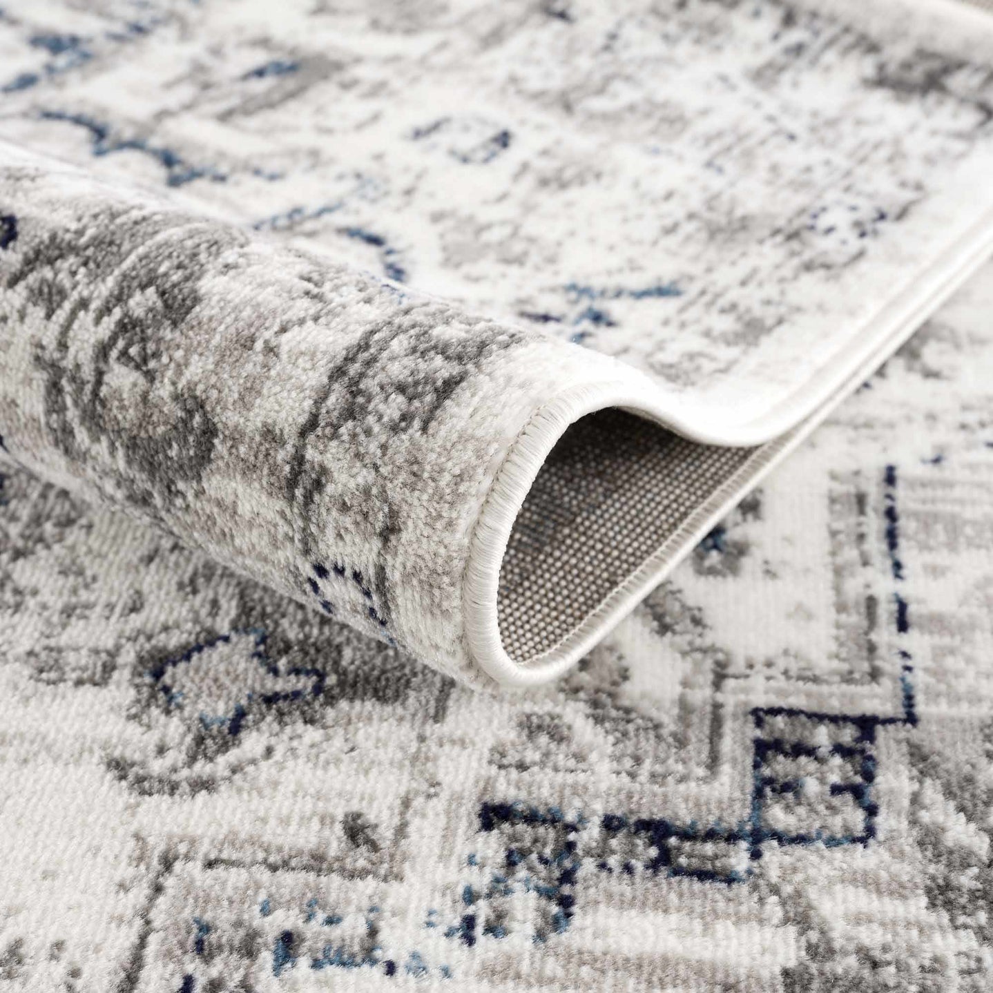 Antique Style Blue, Gray and Ivory Traditional Heriz Design Jute Backing Area Rug - The Rug Decor