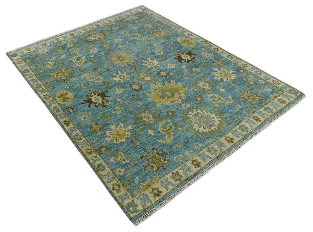 Antique Style Blue, Moss Green and Gold 8x10, 9x12 and 10x14 Wool Hand Knotted Traditional Vintage Wool Area Rug - The Rug Decor