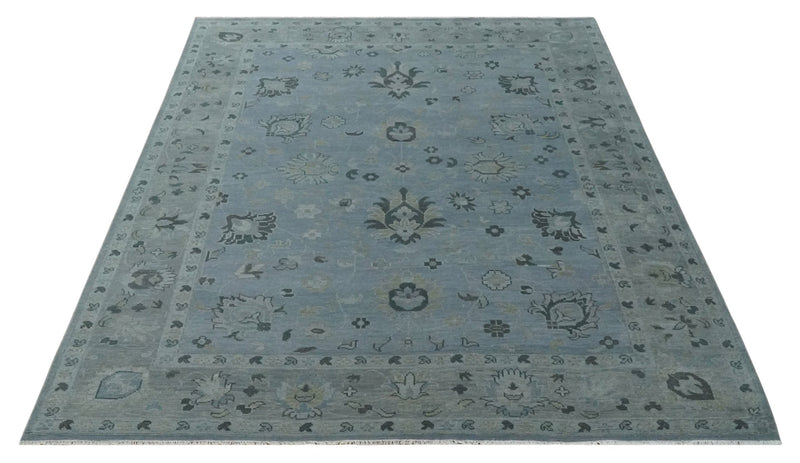 Antique style Blue, Silver and Charcoal Hand Knotted Oushak Wool Area Rug - The Rug Decor