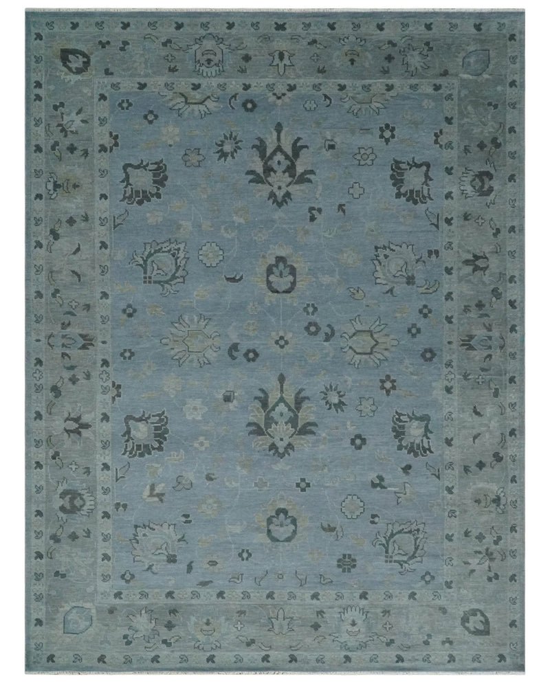 Antique style Blue, Silver and Charcoal Hand Knotted Oushak Wool Area Rug - The Rug Decor