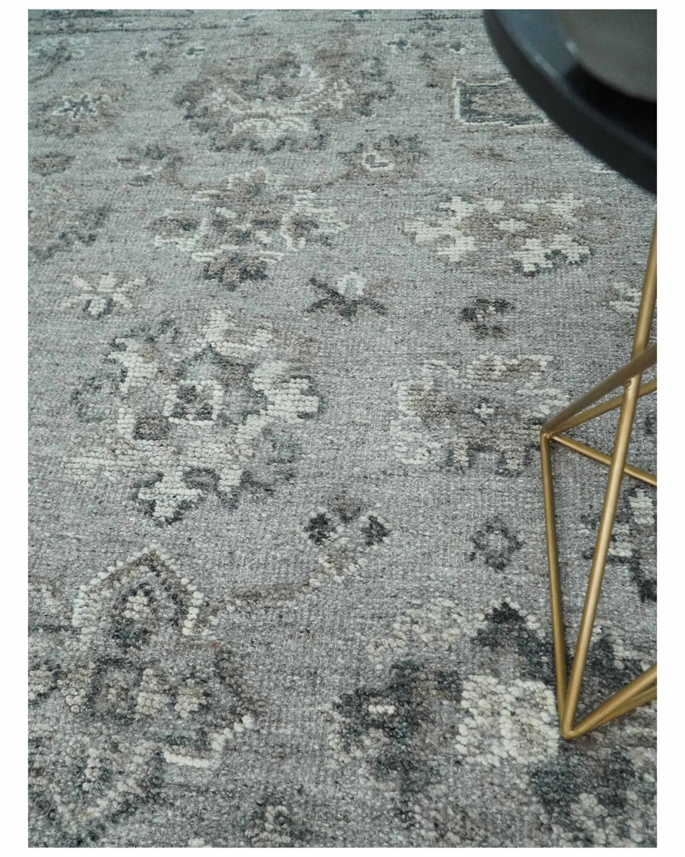 Antique Style Charcoal and Ivory Hand knotted 8.6x9.10 Oushak Design wool area rug - The Rug Decor