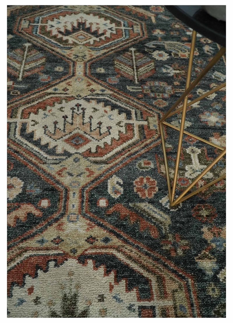 Antique finished Charcoal, Beige and Rust Heriz Custom Made wool Rug ...