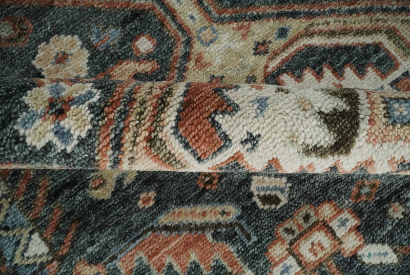 Antique finished Charcoal, Beige and Rust Heriz Custom Made wool Rug ...