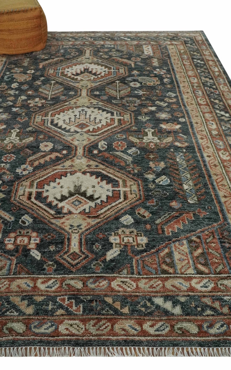 Antique finished Charcoal, Beige and Rust Heriz Custom Made wool Rug ...