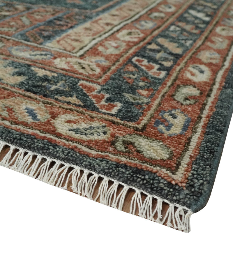 Antique finished Charcoal, Beige and Rust Heriz Custom Made wool Rug ...