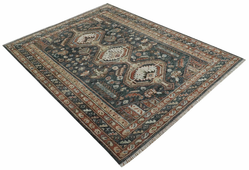 Antique Style Charcoal, Beige and Rust Hand knotted Custom Made wool Area Rug - The Rug Decor