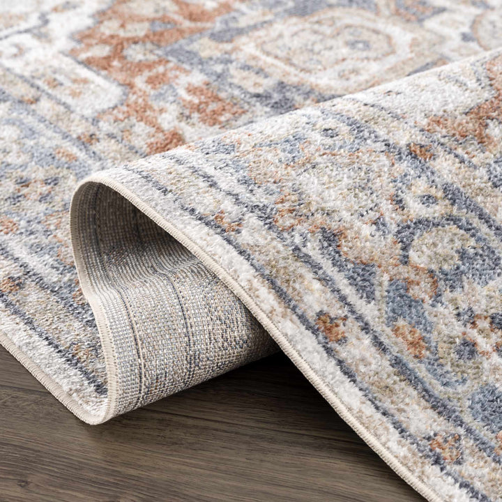 Antique Style Charcoal, Brown and Silver Traditional Heriz Design Washable Rug - The Rug Decor