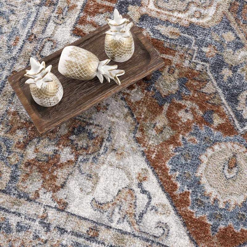 Antique Style Charcoal, Brown and Silver Traditional Heriz Design Washable Rug - The Rug Decor