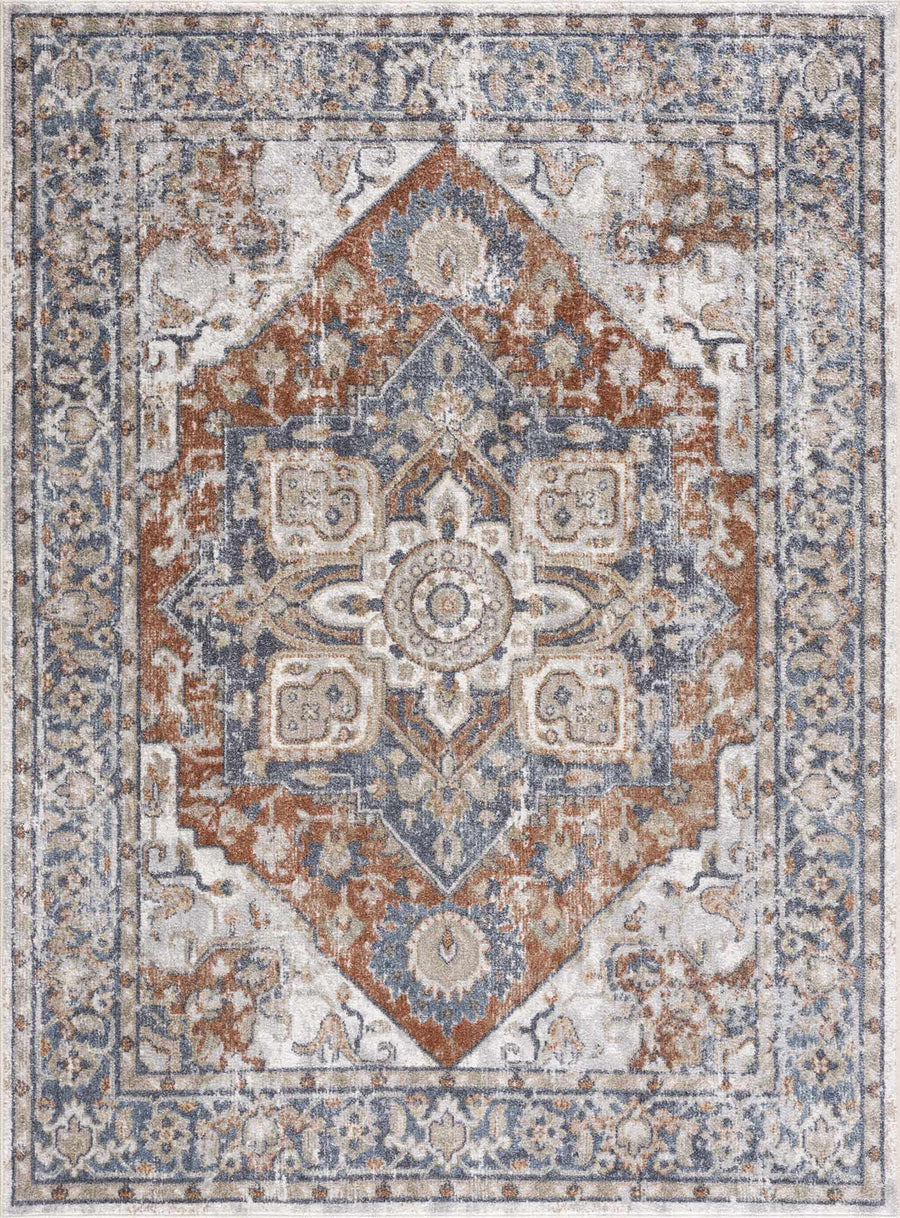 Antique Style Charcoal, Brown and Silver Traditional Heriz Design Washable Rug - The Rug Decor