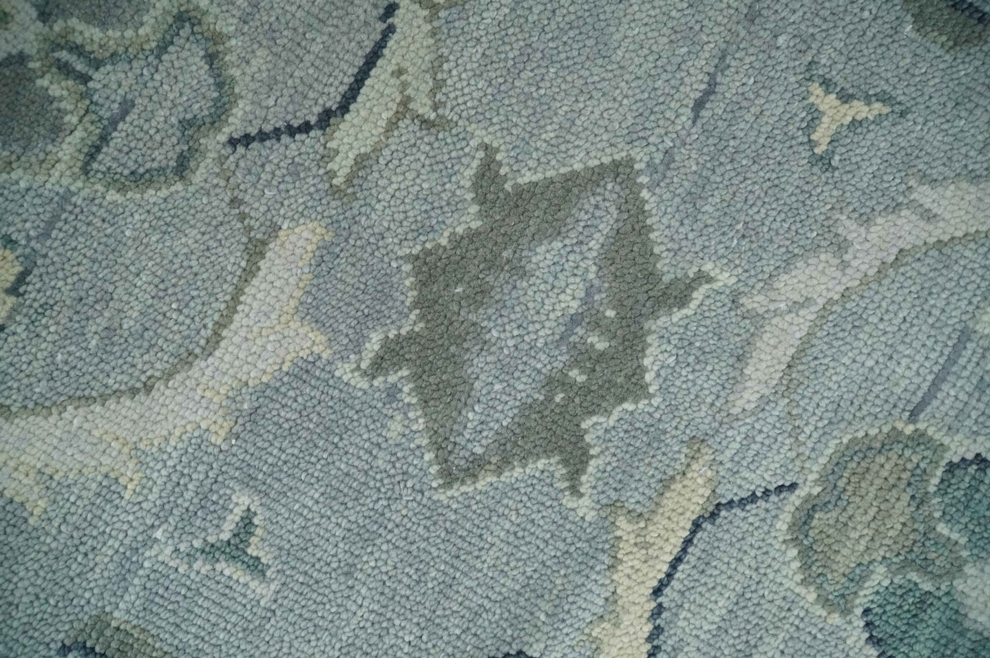 Antique Style Custom Made Charcoal, Silver and Green Hand Knotted Oriental Oushak Wool Area Rug - The Rug Decor