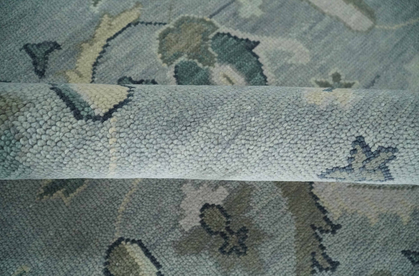 Antique Style Custom Made Charcoal, Silver and Green Hand Knotted Oriental Oushak Wool Area Rug - The Rug Decor