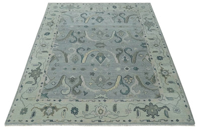 Antique Style Custom Made Charcoal, Silver and Green Hand Knotted Oriental Oushak Wool Area Rug - The Rug Decor