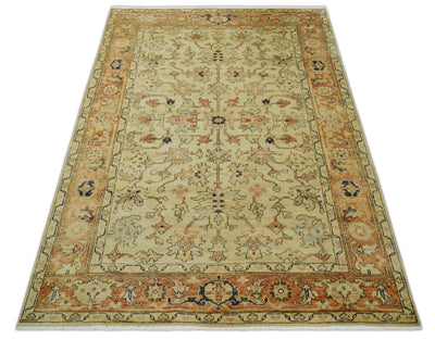 Antique Style Empress Tabriz 6x8 Hand Knotted Beige and Rust Modern Traditional Wool Rug | N35368 - The Rug Decor