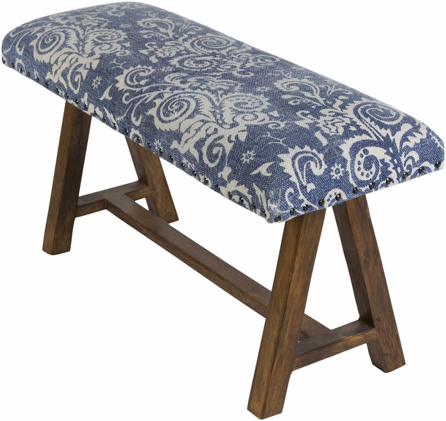 Antique style Floral Blue and Ivory Hand Made Wooden Bench - The Rug Decor