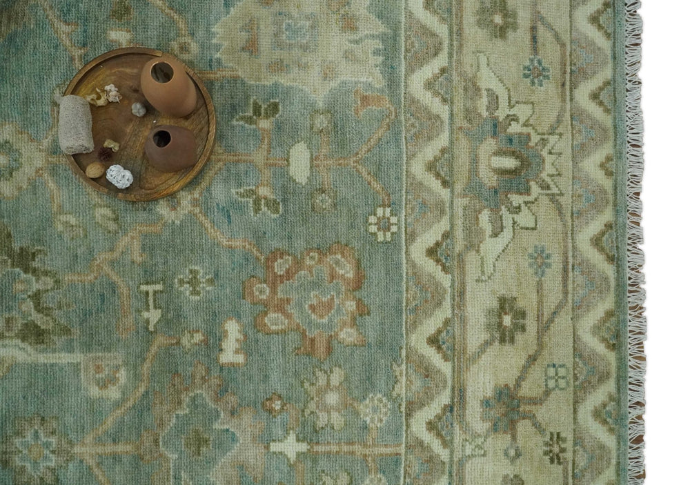 Antique style Floral Gray, Beige and Green Hand knotted Oriental Oushak Multi Size Wool Area Rug - The Rug Decor